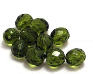 Korálky skleněné ohňovky 8 mm zelené olivové